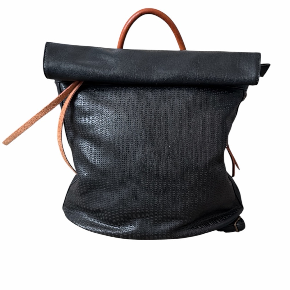 Chill X‎ faux leather black roll top top backpack purse bag casual travel work